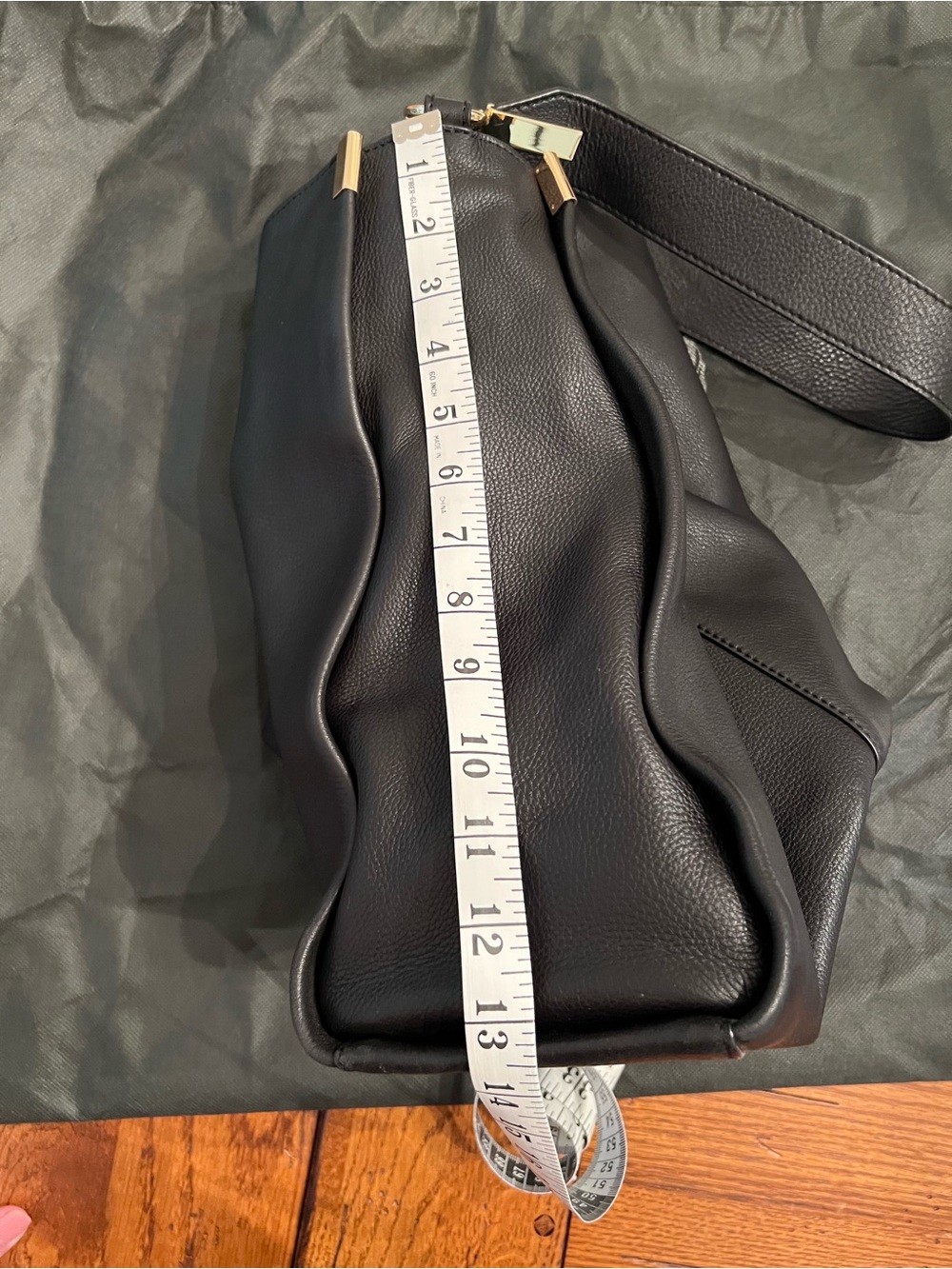 Vince Camuto Black Pebbled Leather Shoulder Bag with Gold-Tone Tag - Picture 9 of 11